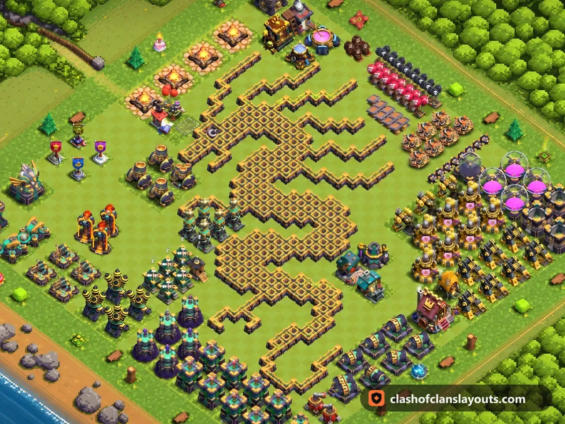 TH14 Funny Base Layout 39: Clash of Clans Town Hall 14 fun base layout, full base picture