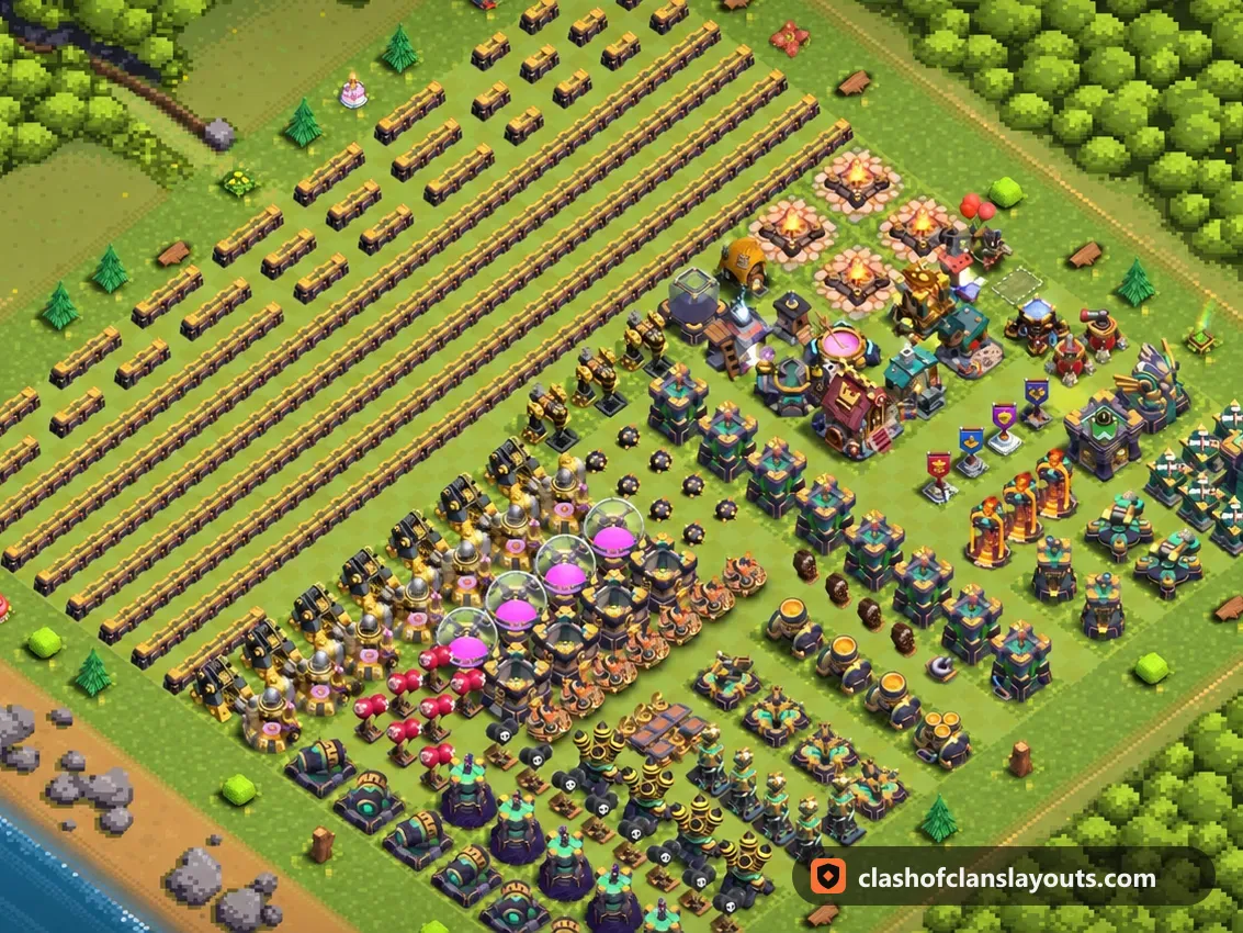 Base Fun TH14 40 : plan de base fun HDV 14 Clash of Clans, image complète de la base