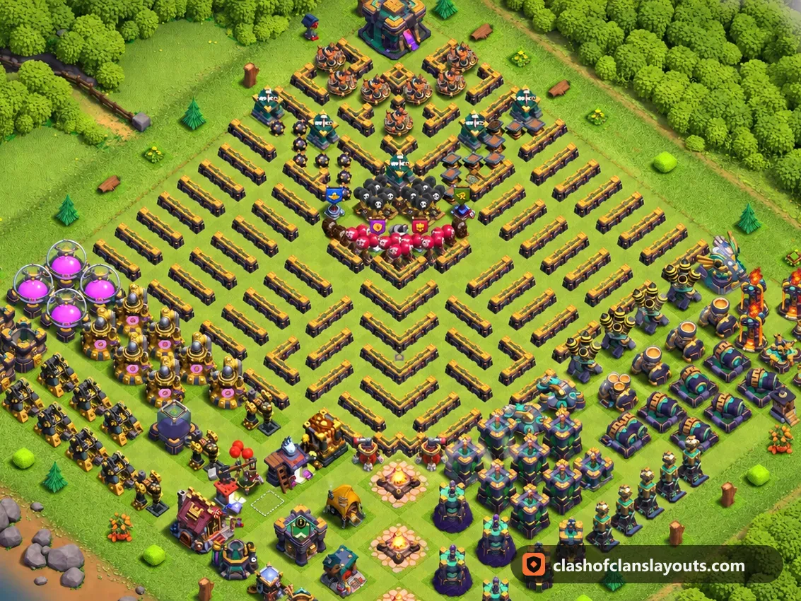 Base Divertida TH14 41: layout de base divertida de Clash of Clans para Centro de Vila 14, imagem completa da base