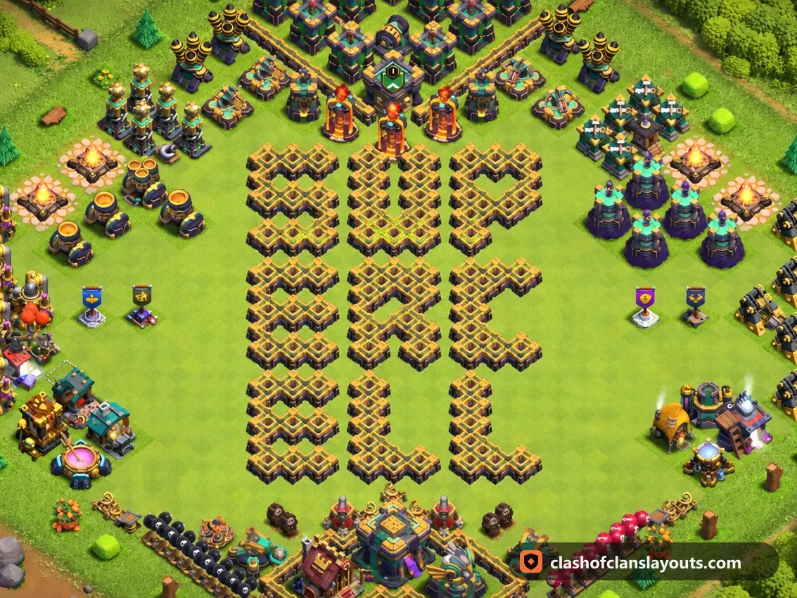 Spaßbase TH14 42: Clash of Clans Spaßbase für Rathaus 14, komplettes Bild der Base