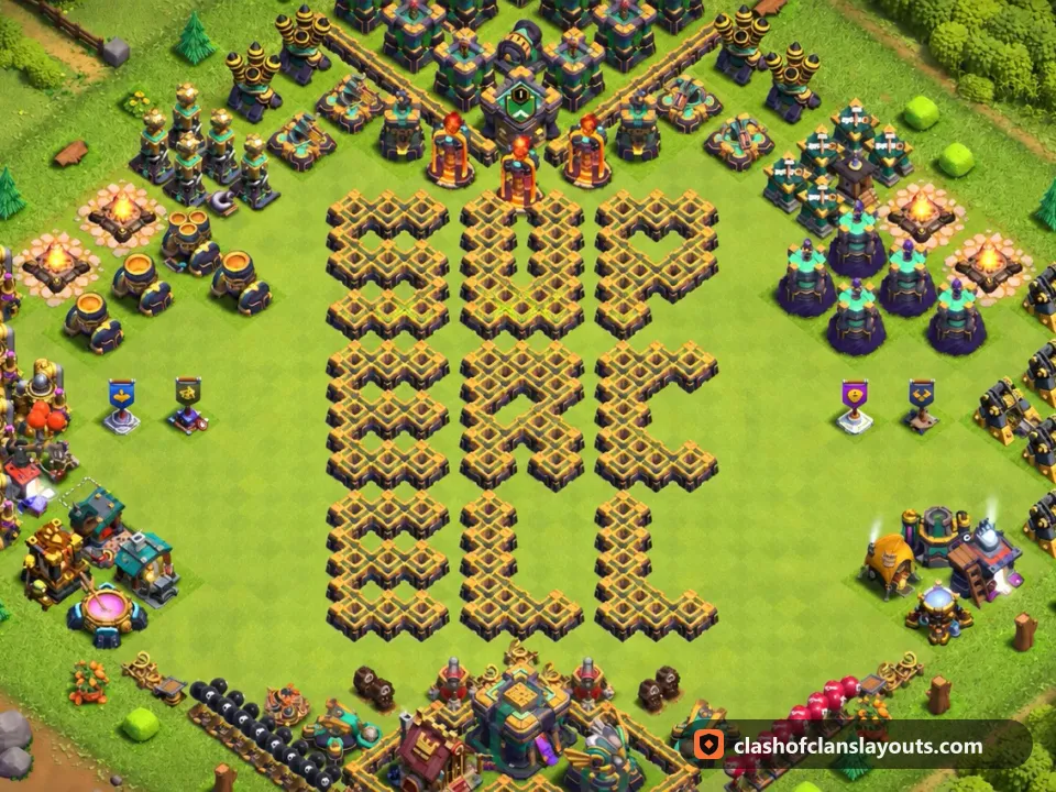 TH14 Funny Base Layout 42: Clash of Clans Town Hall 14 fun base layout, full base picture