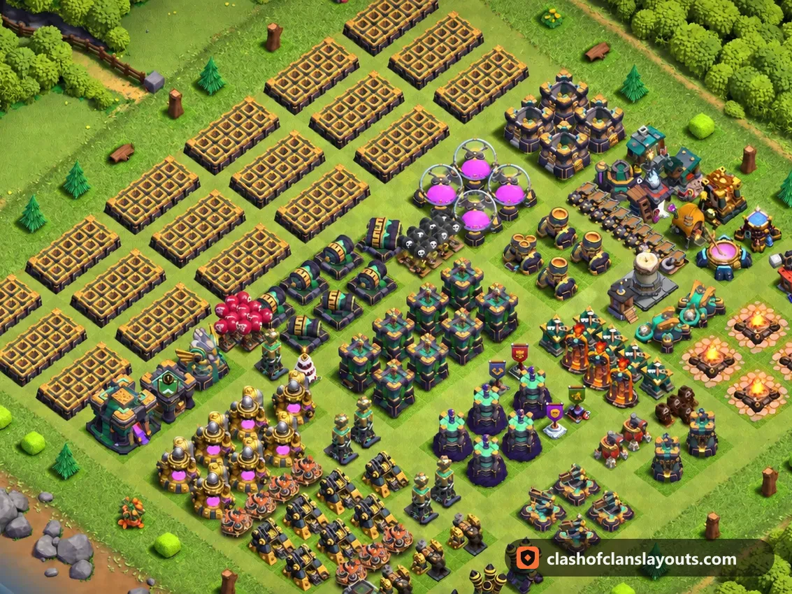 Spaßbase TH14 44: Clash of Clans Spaßbase für Rathaus 14, komplettes Bild der Base
