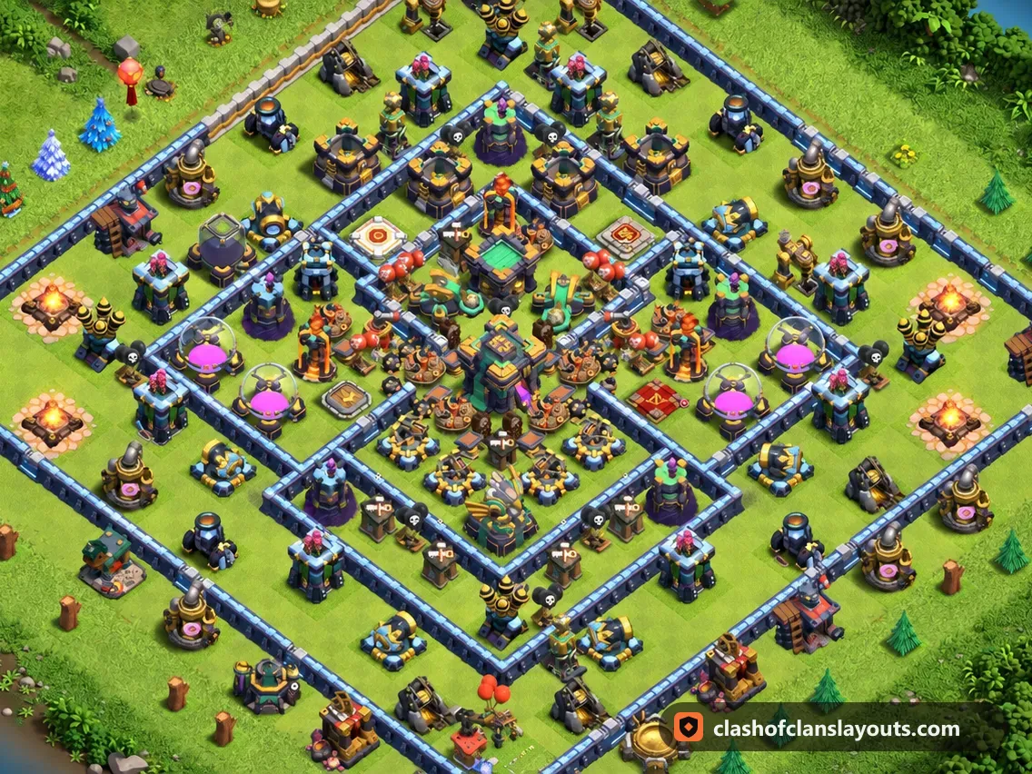 Hybridbase TH14 26: Clash of Clans Hybridbase für Rathaus 14, komplettes Bild der Base