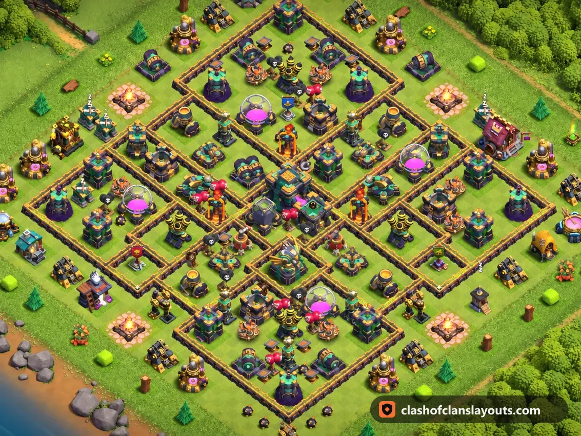 TH14 Trophy Base Layout 86: Clash of Clans Town Hall 14 trophy base layout, full base picture