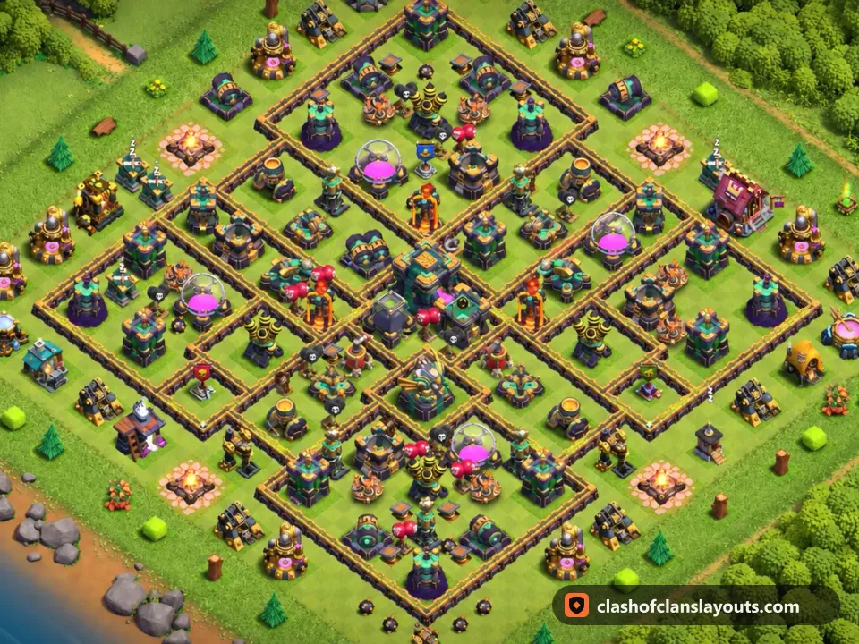 TH14 Trophy Base Layout 86: Clash of Clans Town Hall 14 trophy base layout, full base picture