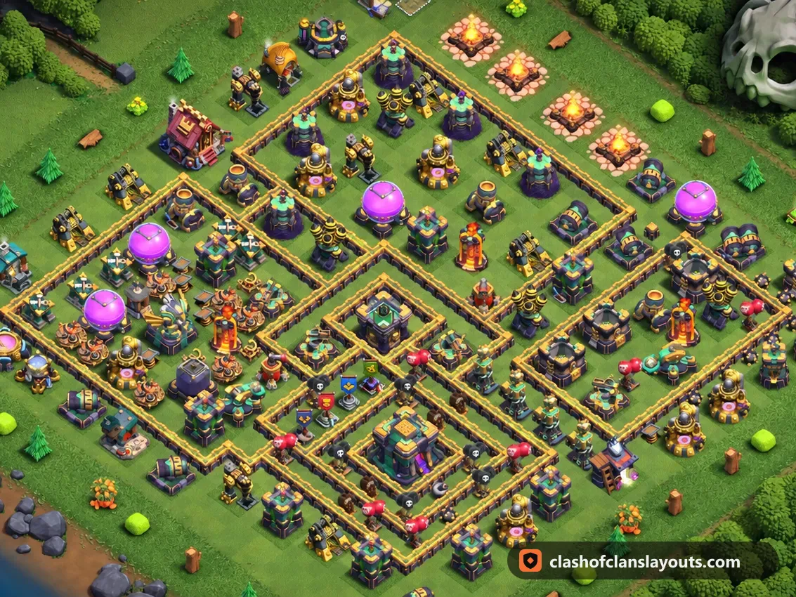 TH14 Trophy Base Layout 88: Clash of Clans Town Hall 14 trophy base layout, full base picture