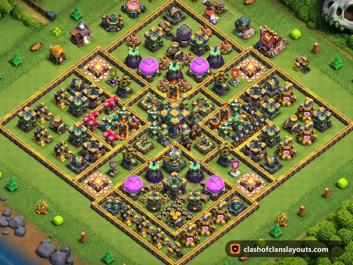 TH14 Trophy Base Layout 89: Clash of Clans Town Hall 14 trophy base layout, full base picture