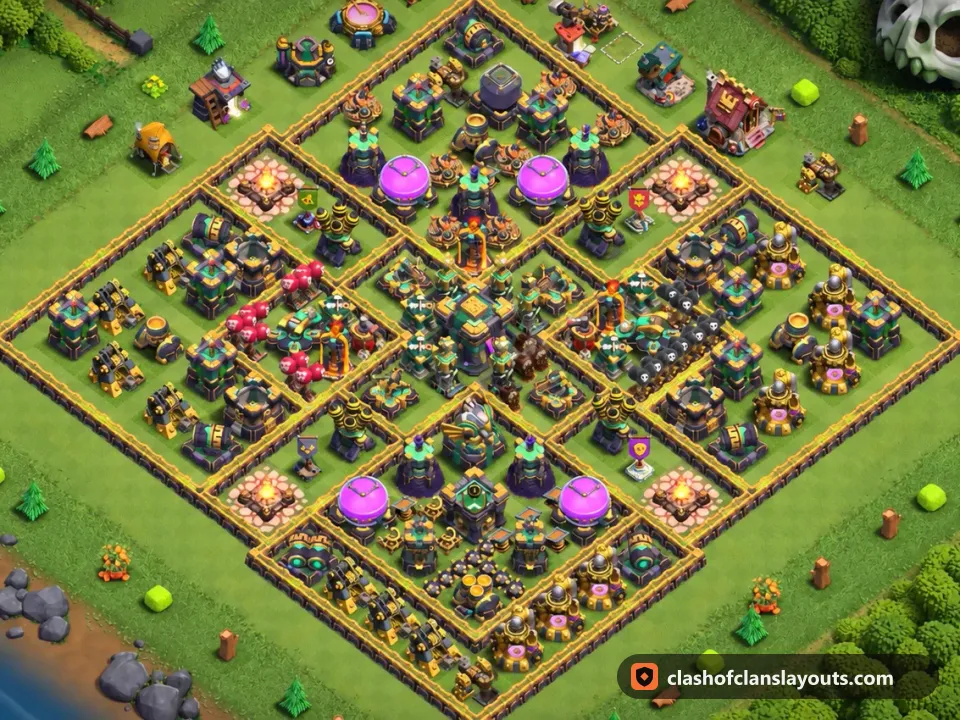 TH14 Trophy Base Layout 89: Clash of Clans Town Hall 14 trophy base layout, full base picture