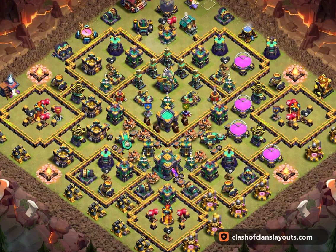 TH14 War Base Layout 231: Clash of Clans Town Hall 14 war base layout, full base picture