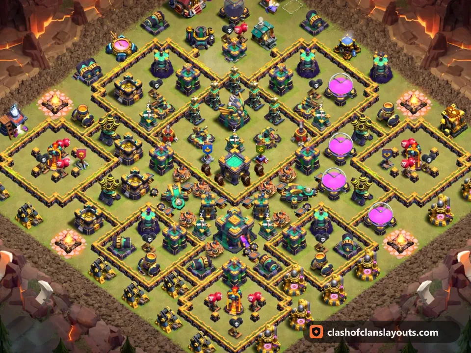 TH14 War Base Layout 231: Clash of Clans Town Hall 14 war base layout, full base picture