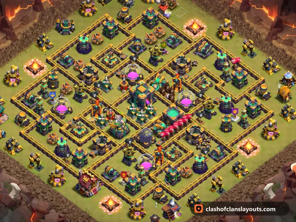 TH14 War Base Layout 234: Clash of Clans Town Hall 14 war base layout, full base picture