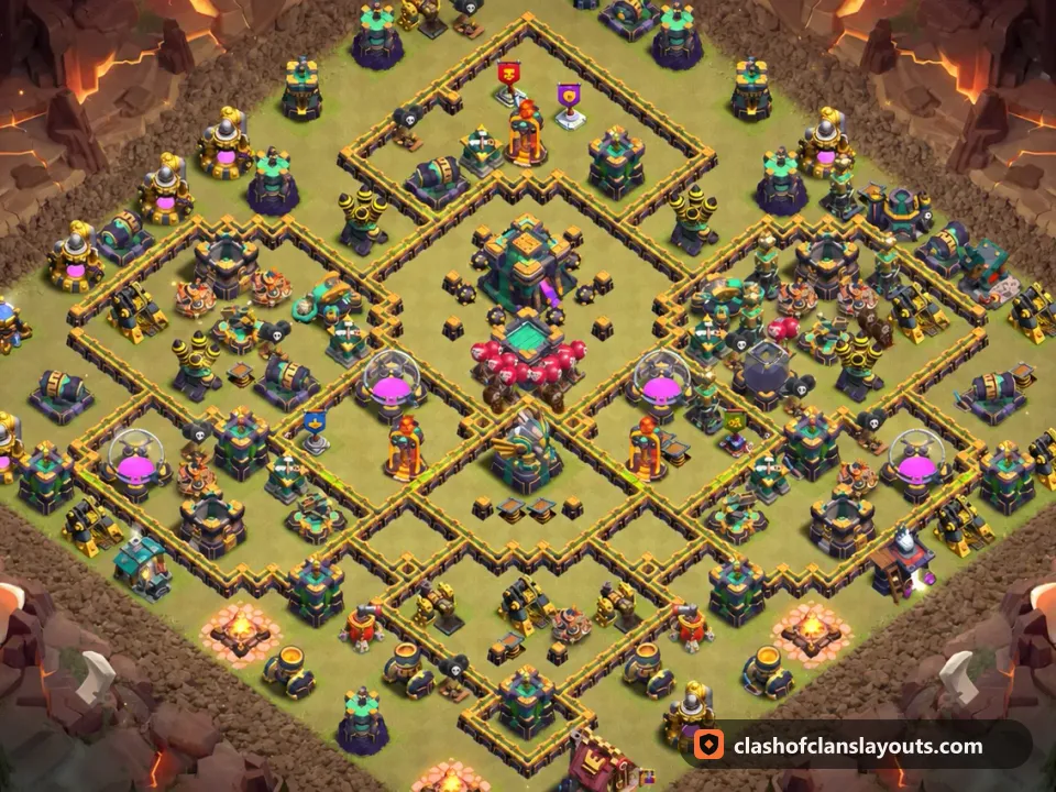 TH14 War Base Layout 235: Clash of Clans Town Hall 14 war base layout, full base picture