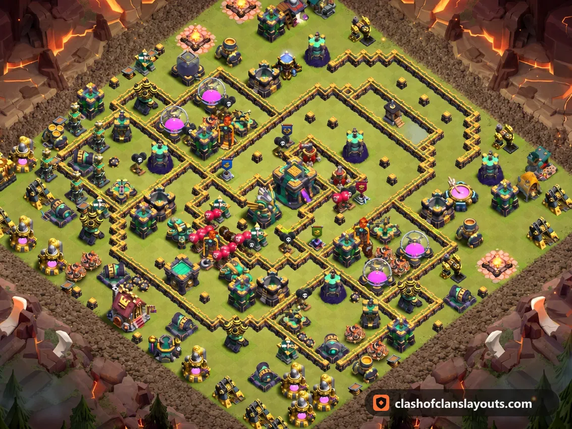 TH14 War Base Layout 236: Clash of Clans Town Hall 14 war base layout, full base picture