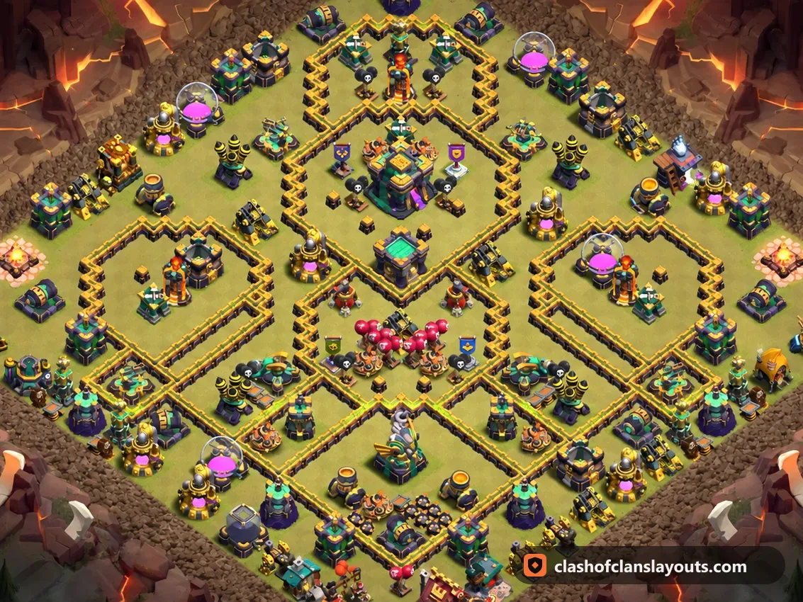 TH14 War Base Layout 237: Clash of Clans Town Hall 14 war base layout, full base picture