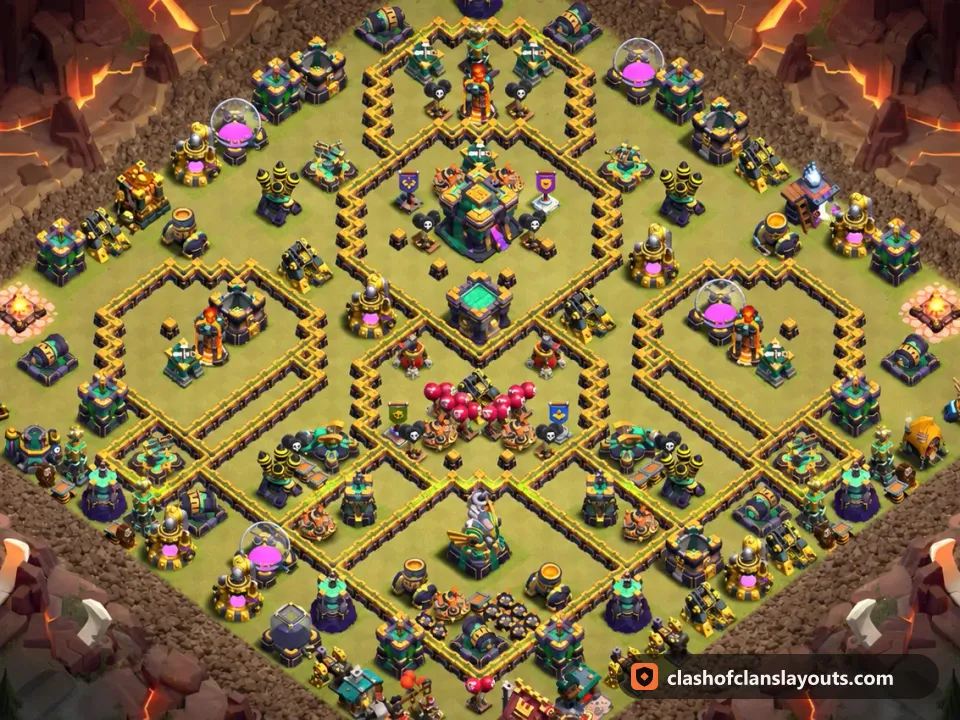TH14 War Base Layout 237: Clash of Clans Town Hall 14 war base layout, full base picture