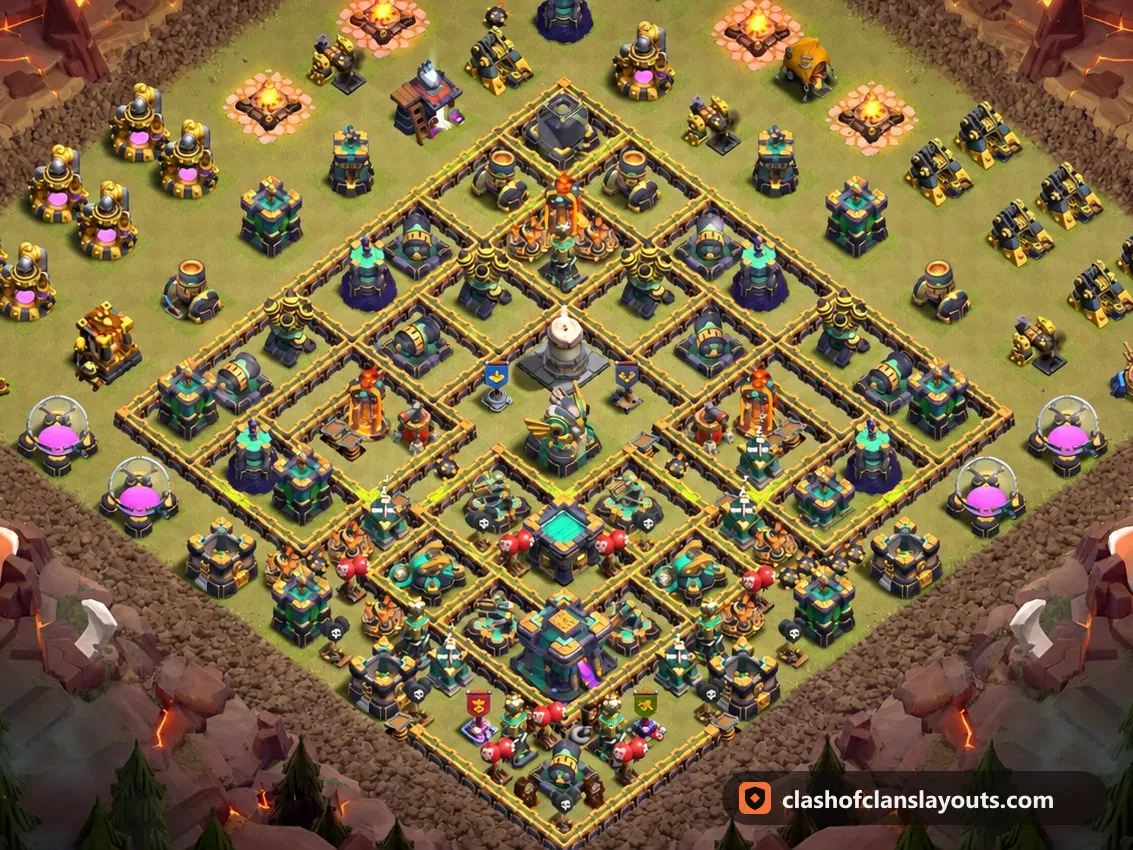 TH14 War Base Layout 240: Clash of Clans Town Hall 14 war base layout, full base picture