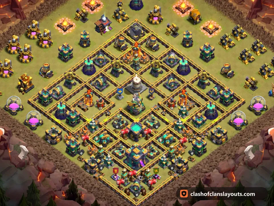 TH14 War Base Layout 240: Clash of Clans Town Hall 14 war base layout, full base picture