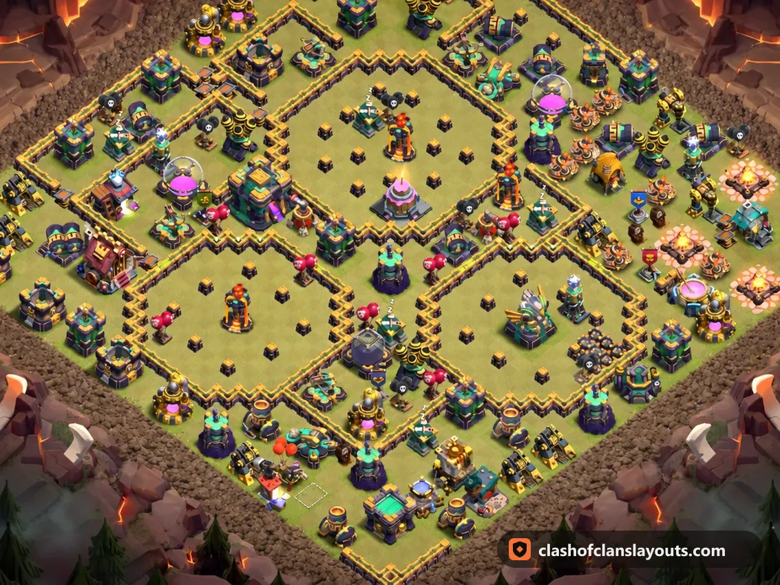 TH14 War Base Layout 241: Clash of Clans Town Hall 14 war base layout, full base picture