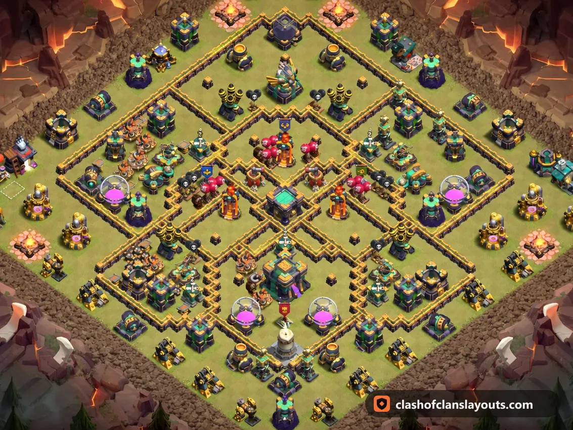 TH14 War Base Layout 244: Clash of Clans Town Hall 14 war base layout, full base picture