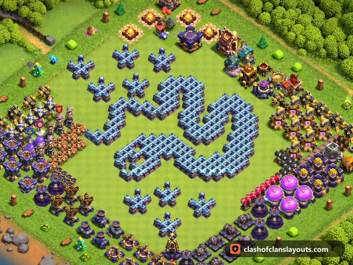 TH15 Funny Base Layout 32: Clash of Clans Town Hall 15 fun base layout, full base picture