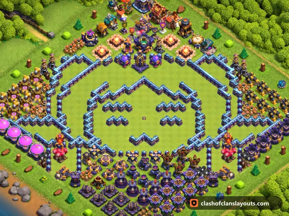 TH15 Funny Base Layout 38: Clash of Clans Town Hall 15 fun base layout, full base picture