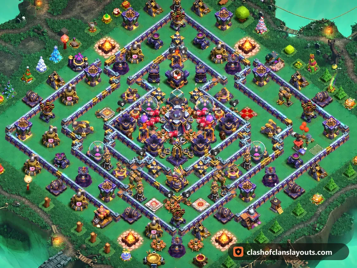 TH15 Hybrid Base Layout 10: Clash of Clans Town Hall 15 hybrid base layout, full base picture