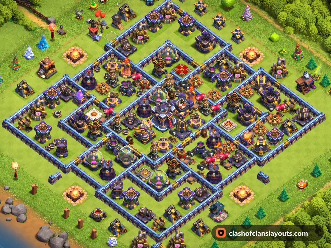 TH15 Hybrid Base Layout 16: Clash of Clans Town Hall 15 hybrid base layout, full base picture