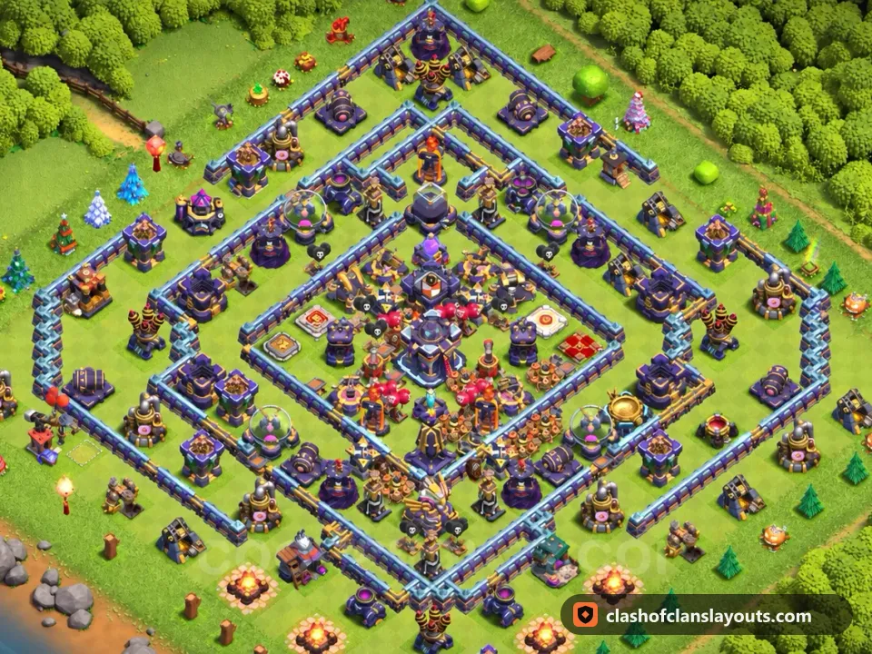 TH15 Hybrid Base Layout 19: Clash of Clans Town Hall 15 hybrid base layout, full base picture