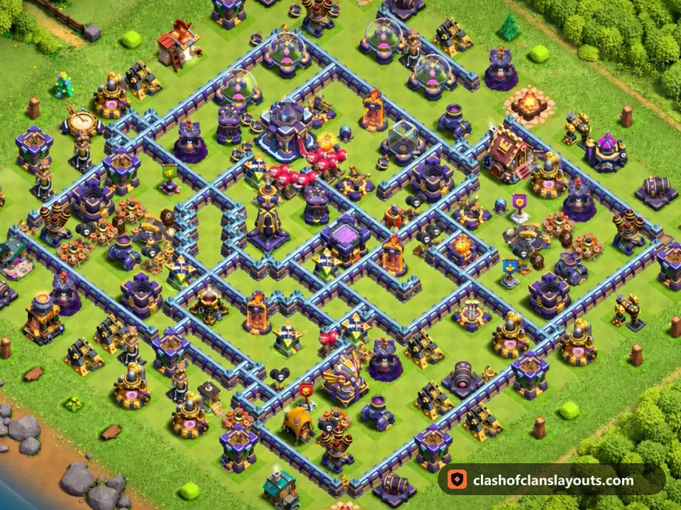 TH15 Trophy Base Layout 80: Clash of Clans Town Hall 15 trophy base layout, full base picture