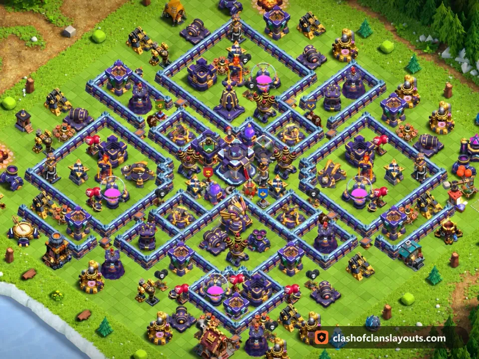 TH15 Trophy Base Layout 81: Clash of Clans Town Hall 15 trophy base layout, full base picture