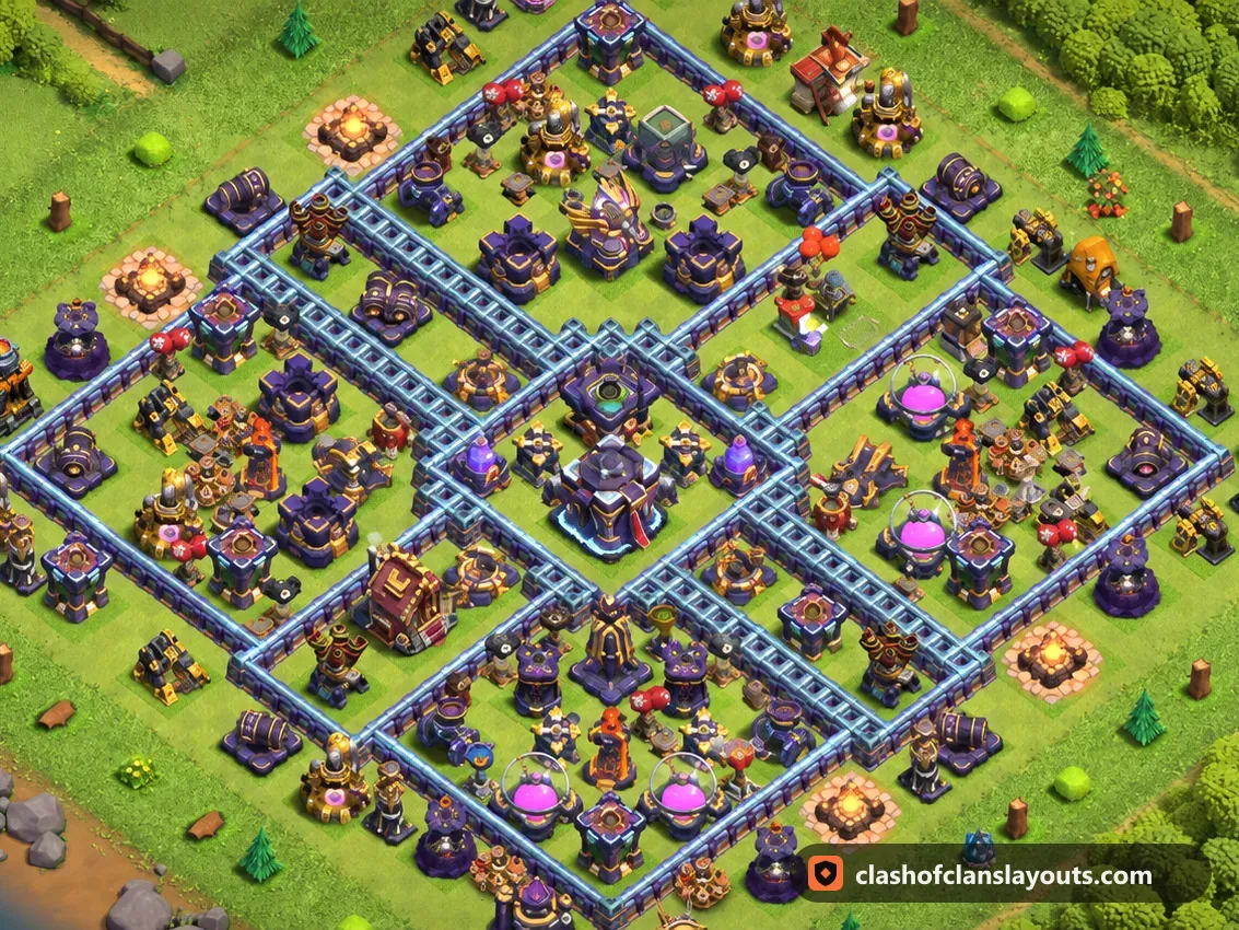 Base de Troféus TH15 86: layout de base de troféus de Clash of Clans para Centro de Vila 15, imagem completa da base