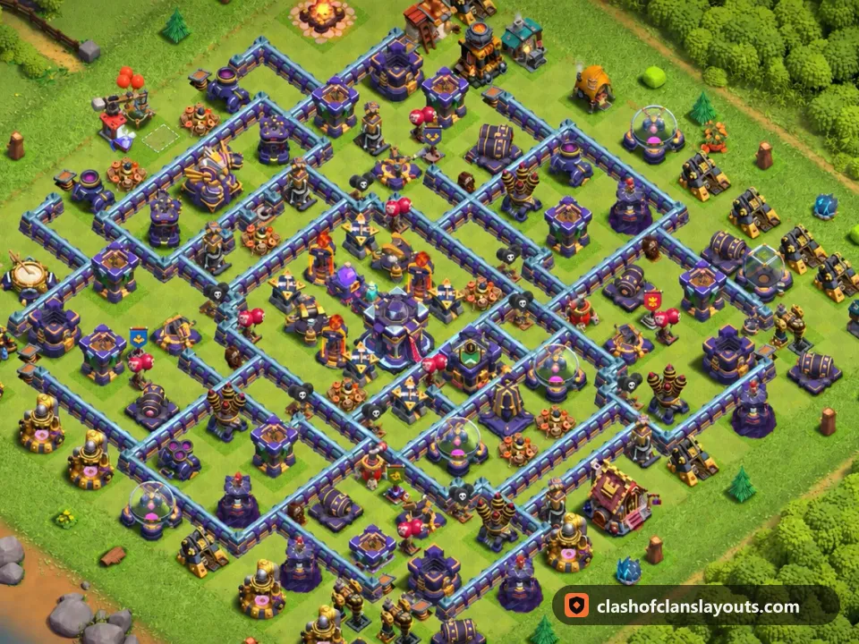 TH15 Trophy Base Layout 89: Clash of Clans Town Hall 15 trophy base layout, full base picture