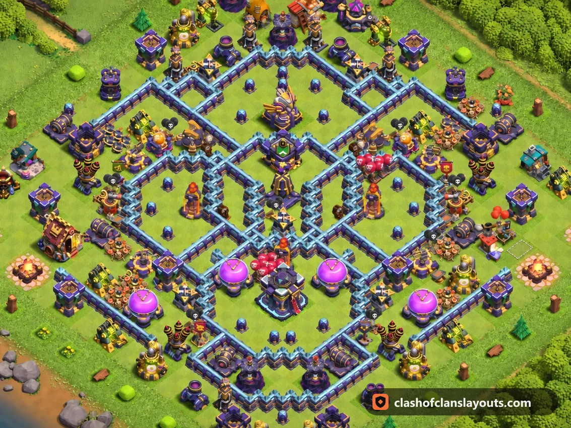 Trophäenbase TH15 90: Clash of Clans Trophäenbase für Rathaus 15, komplettes Bild der Base