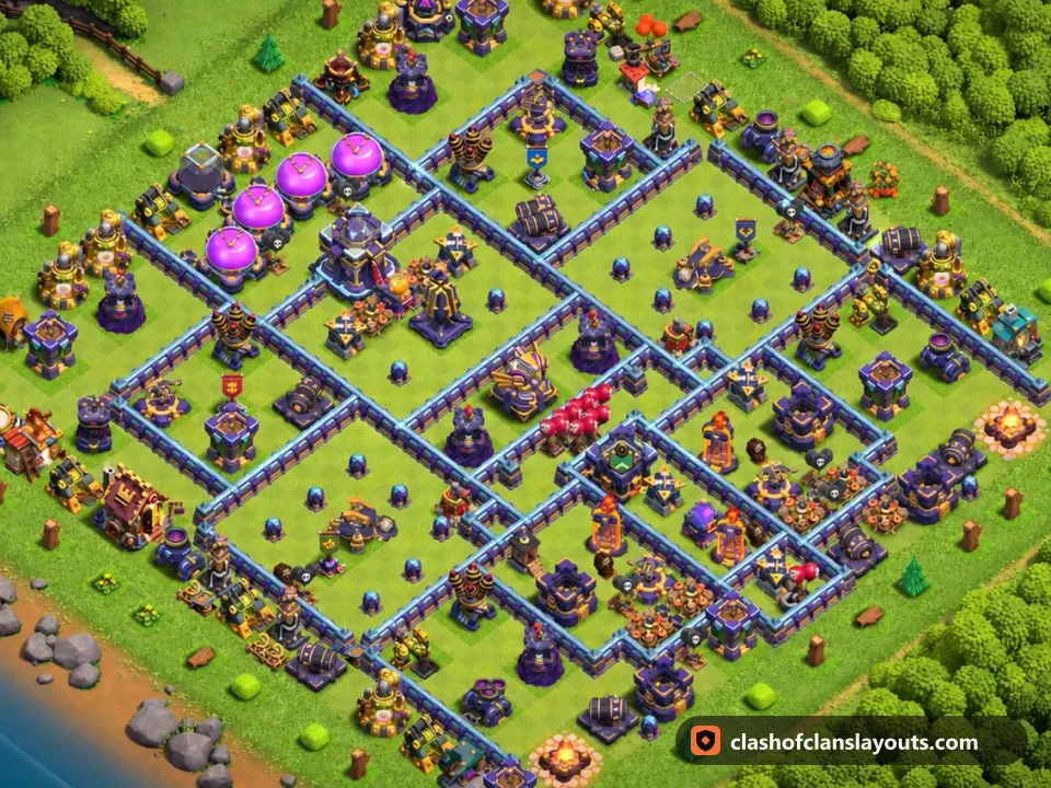 TH15 Trophy Base Layout 91: Clash of Clans Town Hall 15 trophy base layout, full base picture