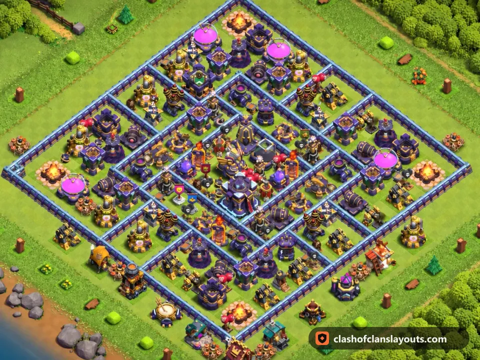 TH15 Trophy Base Layout 92: Clash of Clans Town Hall 15 trophy base layout, full base picture