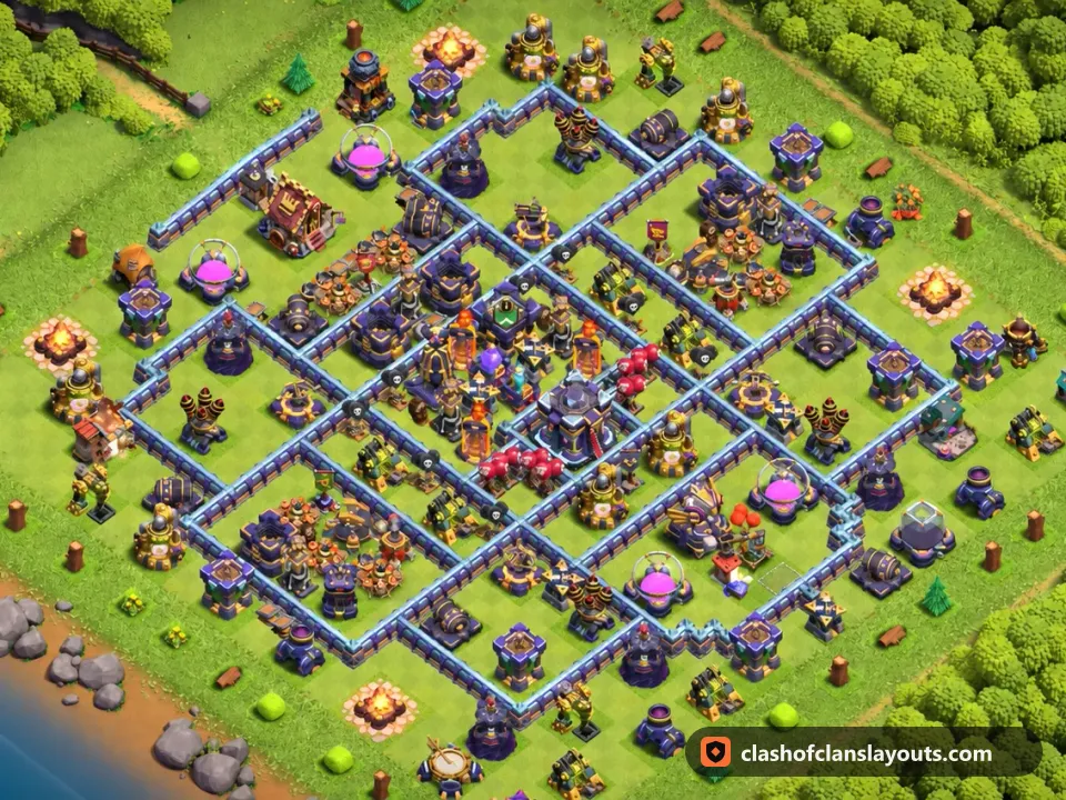 TH15 Trophy Base Layout 93: Clash of Clans Town Hall 15 trophy base layout, full base picture