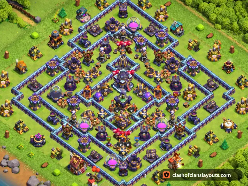 TH15 Trophy Base Layout 94: Clash of Clans Town Hall 15 trophy base layout, full base picture
