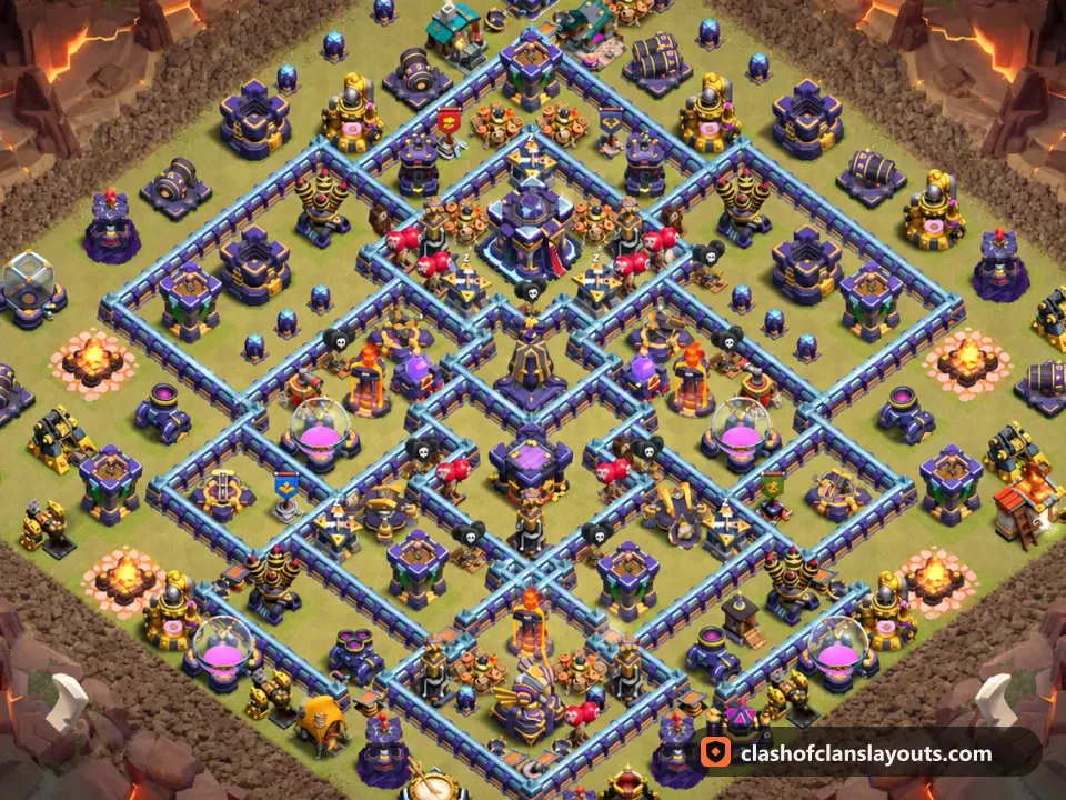 TH15 War Base Layout 131: Clash of Clans Town Hall 15 war base layout, full base picture
