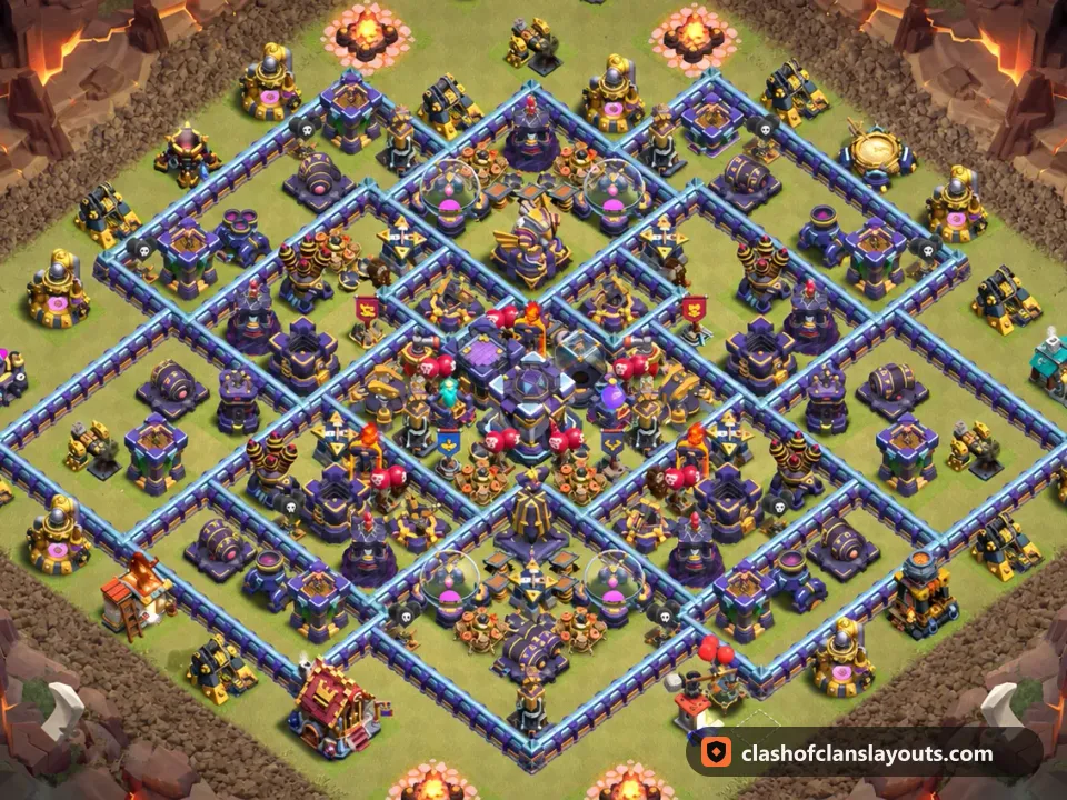 TH15 War Base Layout 132: Clash of Clans Town Hall 15 war base layout, full base picture