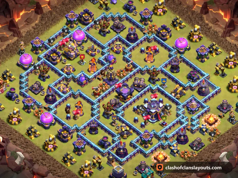 TH15 War Base Layout 135: Clash of Clans Town Hall 15 war base layout, full base picture