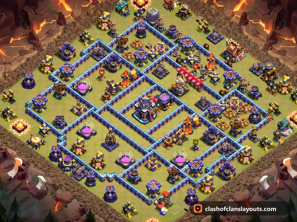 TH15 War Base Layout 136: Clash of Clans Town Hall 15 war base layout, full base picture