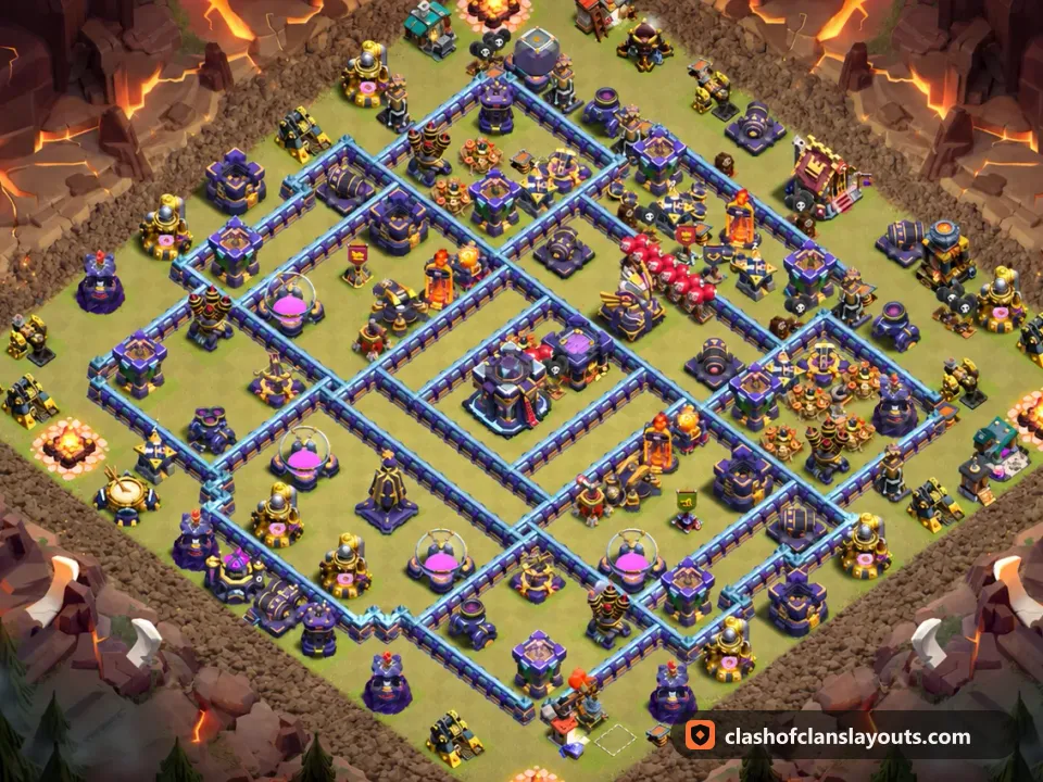 TH15 War Base Layout 136: Clash of Clans Town Hall 15 war base layout, full base picture