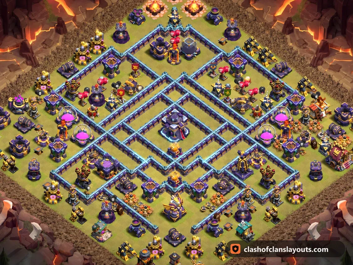 Kriegsbase TH15 137: Clash of Clans Kriegsbase für Rathaus 15, komplettes Bild der Base