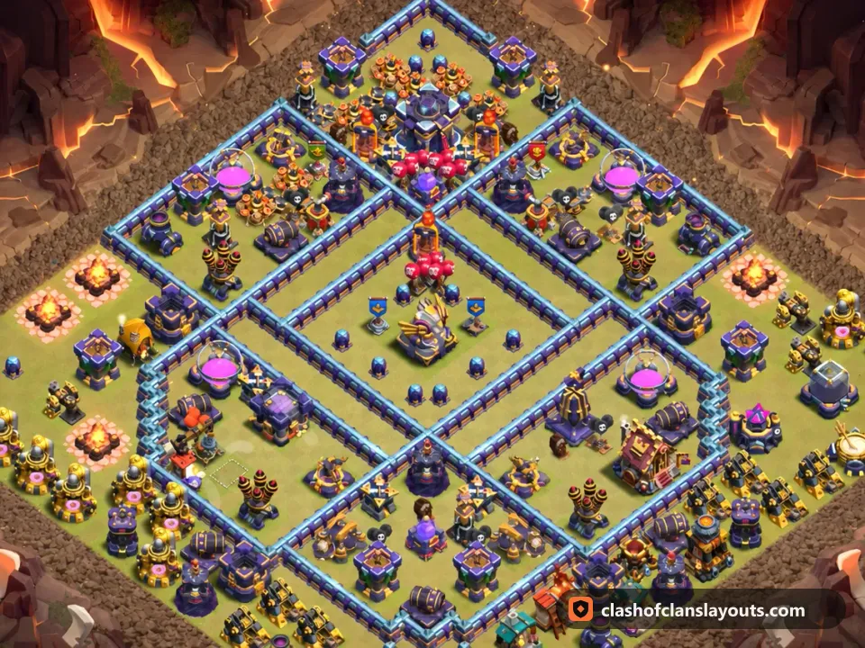TH15 War Base Layout 138: Clash of Clans Town Hall 15 war base layout, full base picture