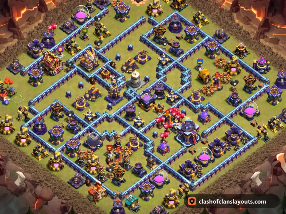 TH15 War Base Layout 139: Clash of Clans Town Hall 15 war base layout, full base picture