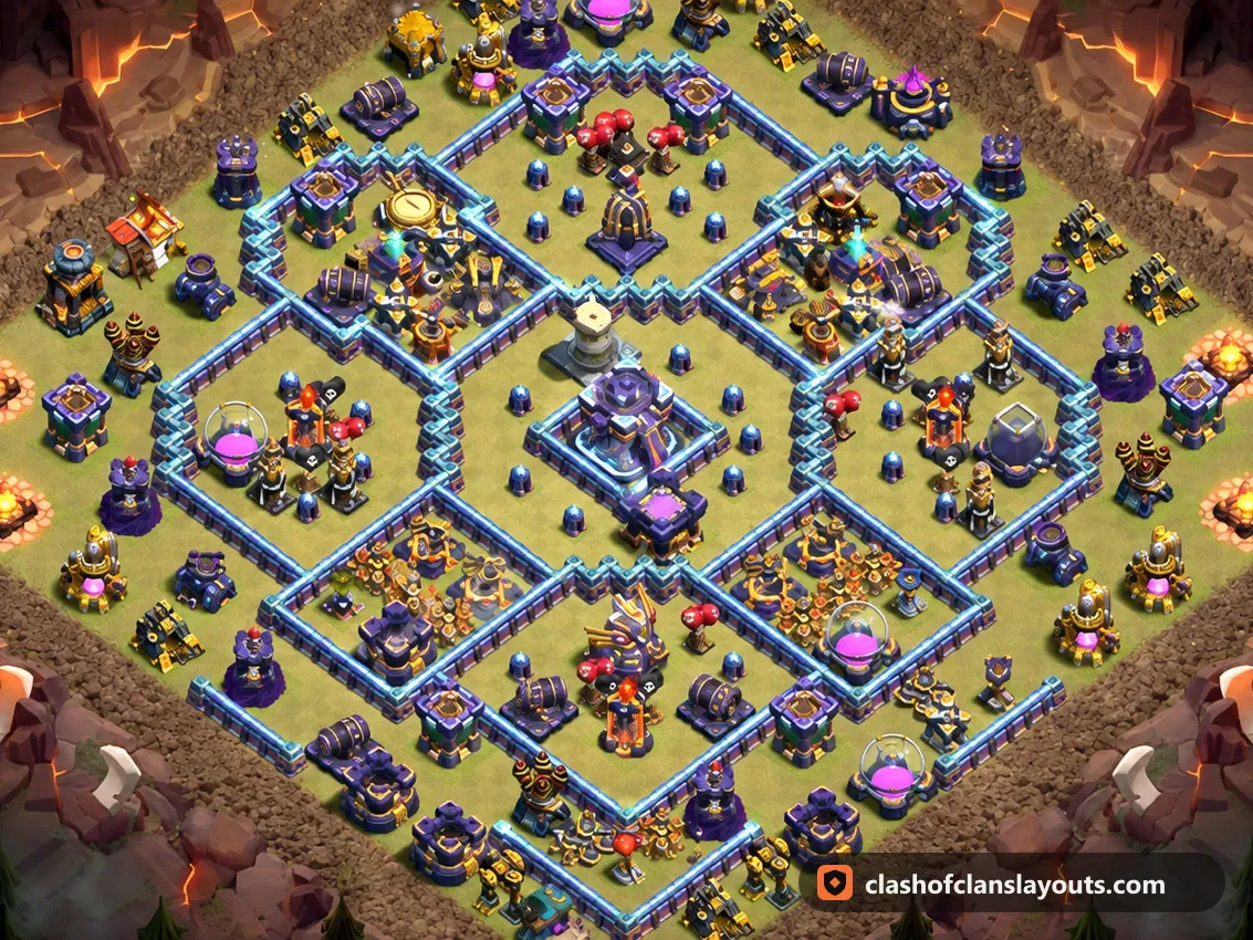 Base da Guerra TH15 140: layout base guerra per Municipio 15 di Clash of Clans, immagine completa della base
