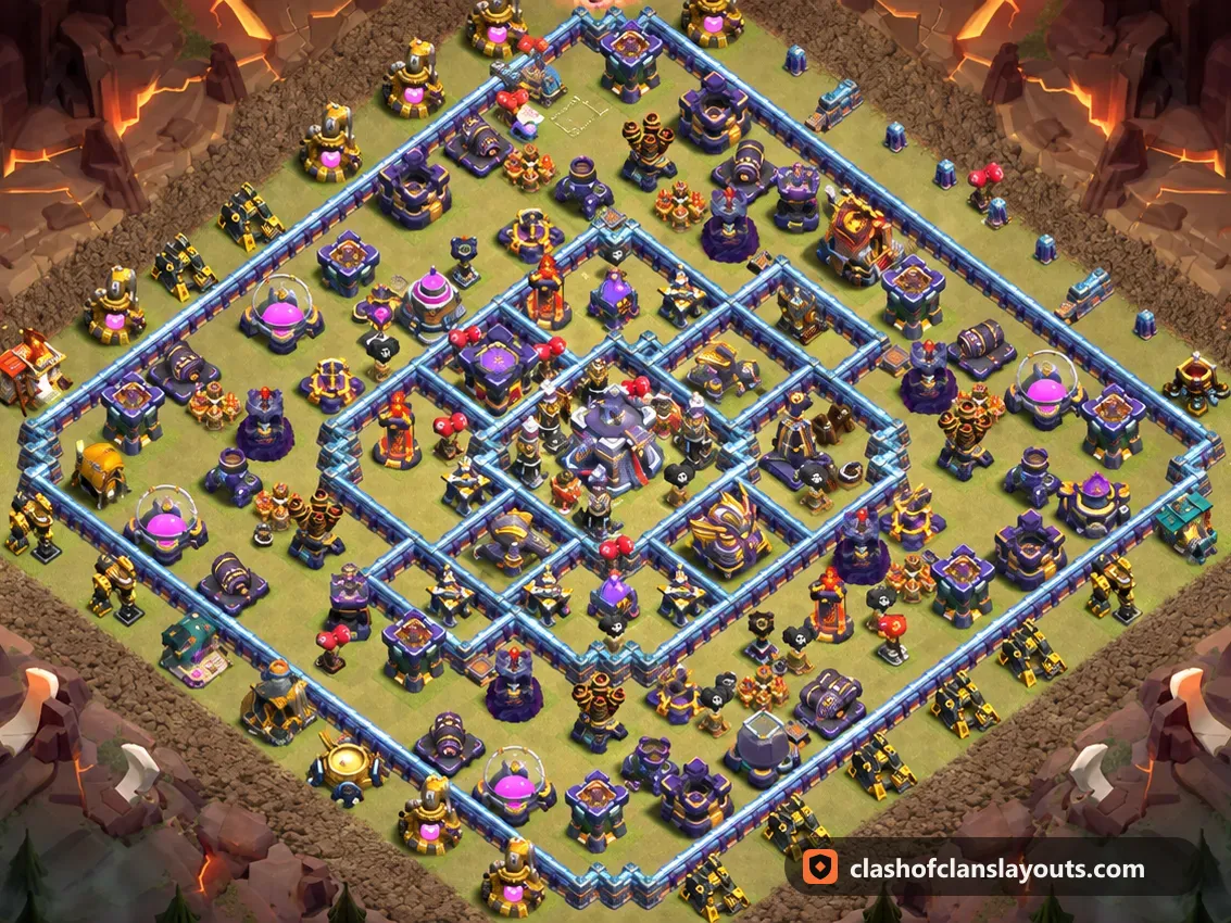 Kriegsbase TH15 142: Clash of Clans Kriegsbase für Rathaus 15, komplettes Bild der Base