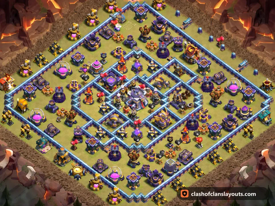 TH15 War Base Layout 142: Clash of Clans Town Hall 15 war base layout, full base picture