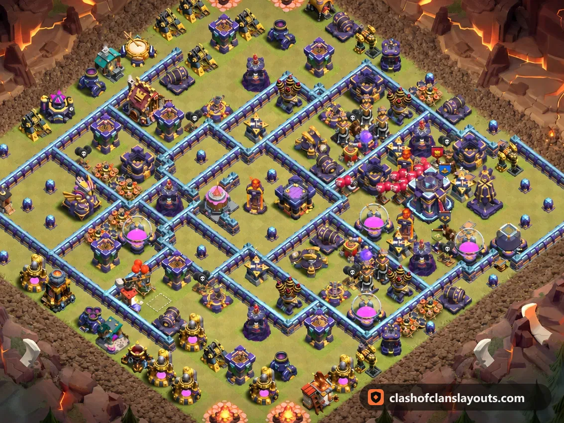Kriegsbase TH15 143: Clash of Clans Kriegsbase für Rathaus 15, komplettes Bild der Base