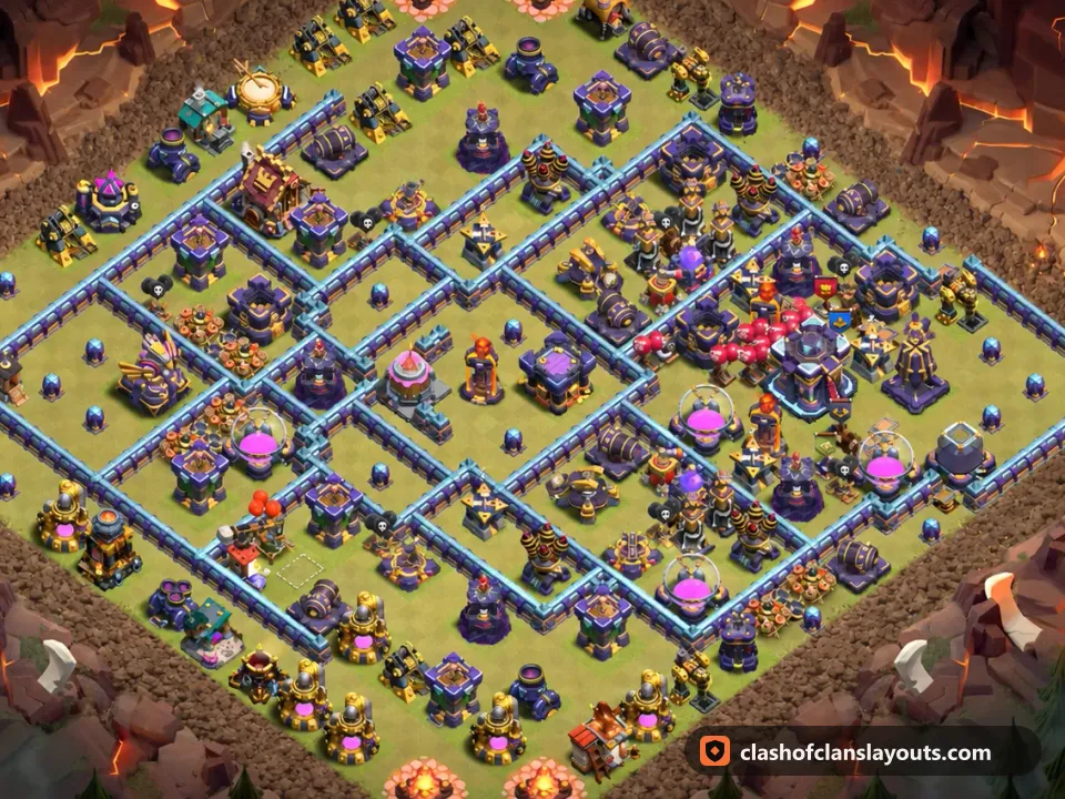 TH15 War Base Layout 143: Clash of Clans Town Hall 15 war base layout, full base picture